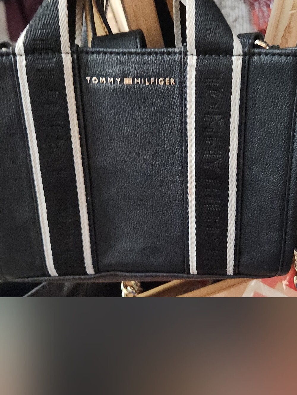 Tommy Hilfiger Black Crossbody Bag with White Stripe Detailing